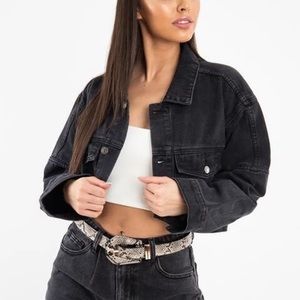 Black cropped denim jacket